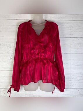 Orchid ruffle semi-sheer blouse size XL juniors red peplum